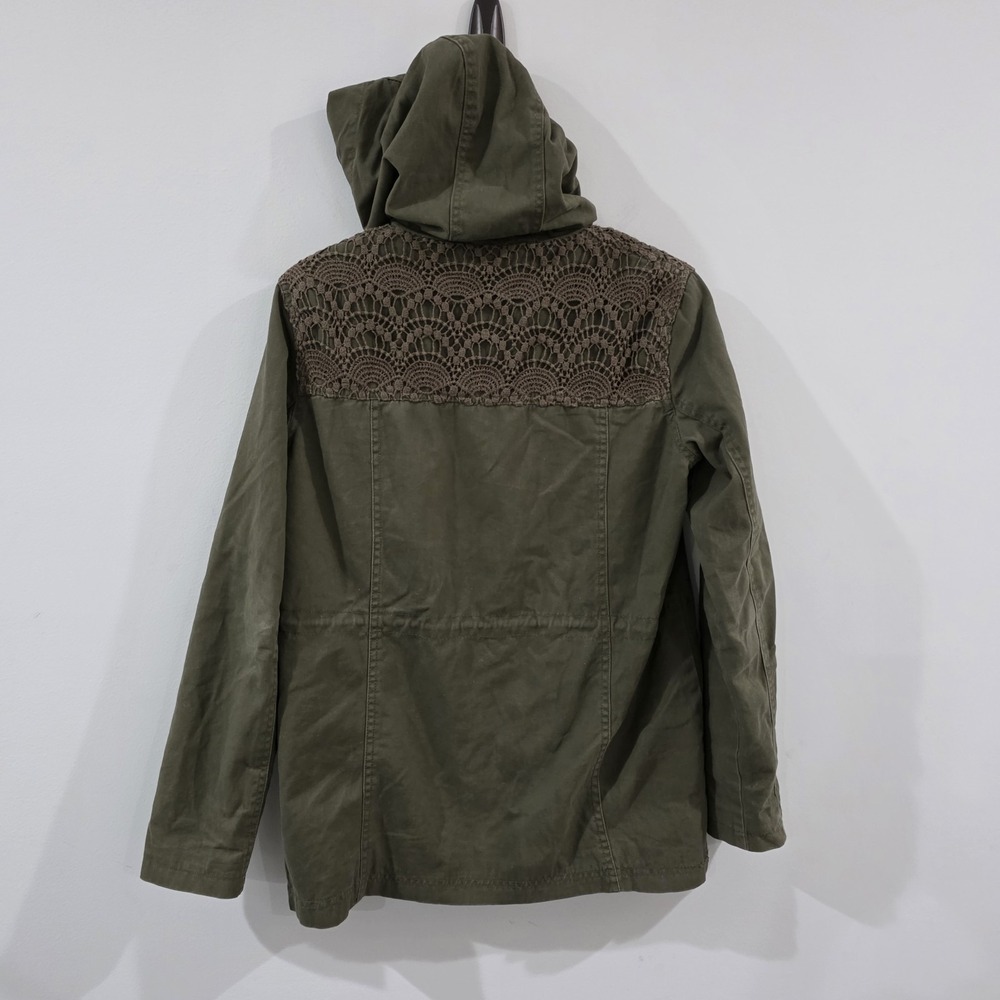 Y2K Womens Military Style Jacket Size Small Green Floral Lace‎ Cinch Waist Army - Picture 4 of 9